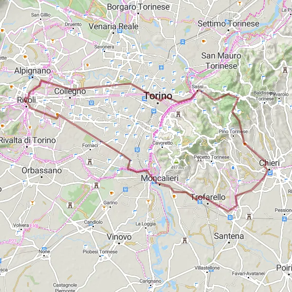 Miniaturní mapa "Trasa po okolí Rivoli" inspirace pro cyklisty v oblasti Piemonte, Italy. Vytvořeno pomocí plánovače tras Tarmacs.app