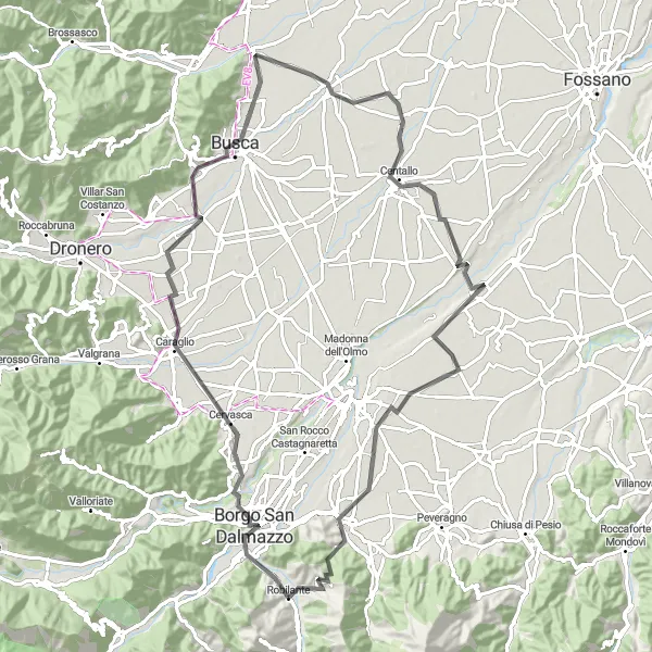 Mapa miniatúra "Kráľovské stopy v Piemonte" cyklistická inšpirácia v Piemonte, Italy. Vygenerované cyklistickým plánovačom trás Tarmacs.app