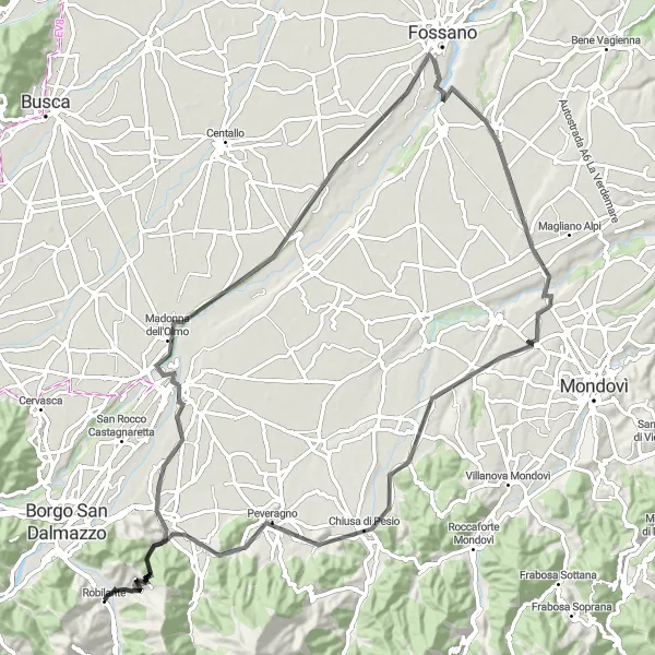 Miniatura della mappa di ispirazione al ciclismo "I Colli del Piemonte" nella regione di Piemonte, Italy. Generata da Tarmacs.app, pianificatore di rotte ciclistiche