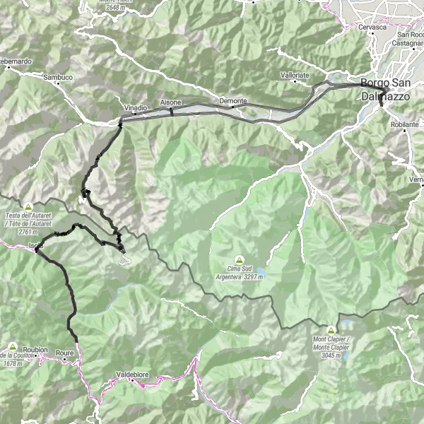 Map miniature of "The Ultimate Cycling Challenge: Conquer the High Mountains" cycling inspiration in Piemonte, Italy. Generated by Tarmacs.app cycling route planner