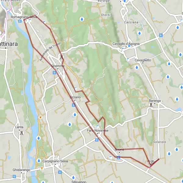 Map miniature of "Discovering Gravel Routes in Romagnano Sesia" cycling inspiration in Piemonte, Italy. Generated by Tarmacs.app cycling route planner