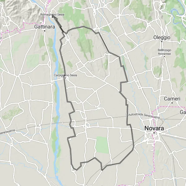 Map miniature of "Nibbia Loop" cycling inspiration in Piemonte, Italy. Generated by Tarmacs.app cycling route planner