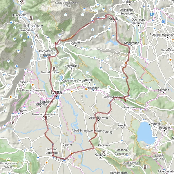 Miniatuurkaart van de fietsinspiratie "Avontuurlijke tocht door het berglandschap" in Piemonte, Italy. Gemaakt door de Tarmacs.app fietsrouteplanner