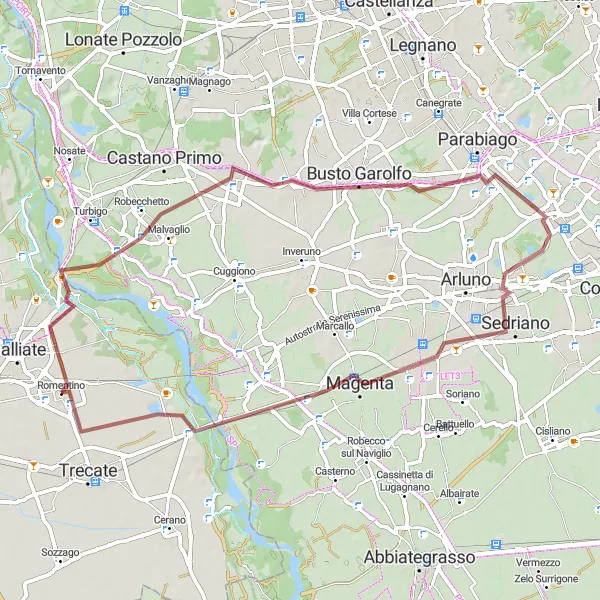 Miniature de la carte de l'inspiration cycliste "Tour des Collines" dans la Piemonte, Italy. Générée par le planificateur d'itinéraire cycliste Tarmacs.app