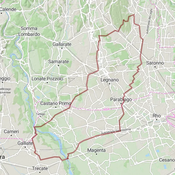 Map miniature of "The Romentino Gravel Challenge" cycling inspiration in Piemonte, Italy. Generated by Tarmacs.app cycling route planner