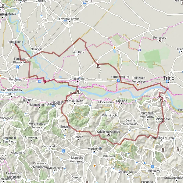 Karten-Miniaturansicht der Radinspiration "Grüne Hügel und alte Dörfer" in Piemonte, Italy. Erstellt vom Tarmacs.app-Routenplaner für Radtouren