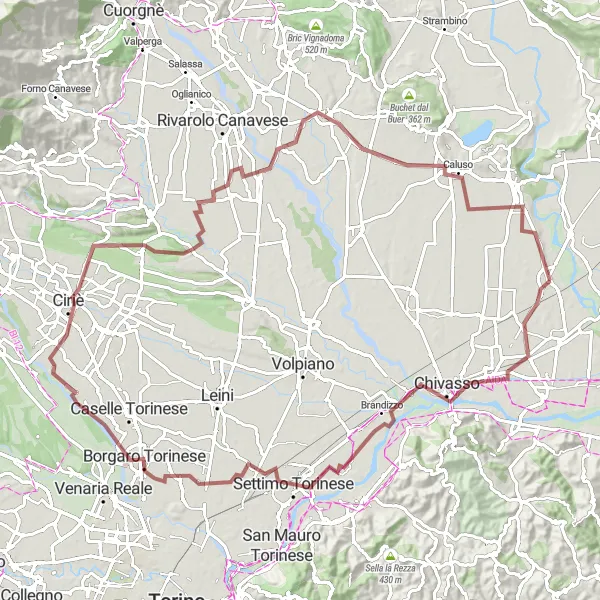 Zemljevid v pomanjšavi "Gravelna avantura okoli Rondissone" kolesarske inspiracije v Piemonte, Italy. Generirano z načrtovalcem kolesarskih poti Tarmacs.app