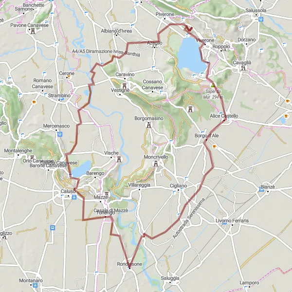 Map miniature of "Scenic Gravel Adventure Near Rondissone" cycling inspiration in Piemonte, Italy. Generated by Tarmacs.app cycling route planner