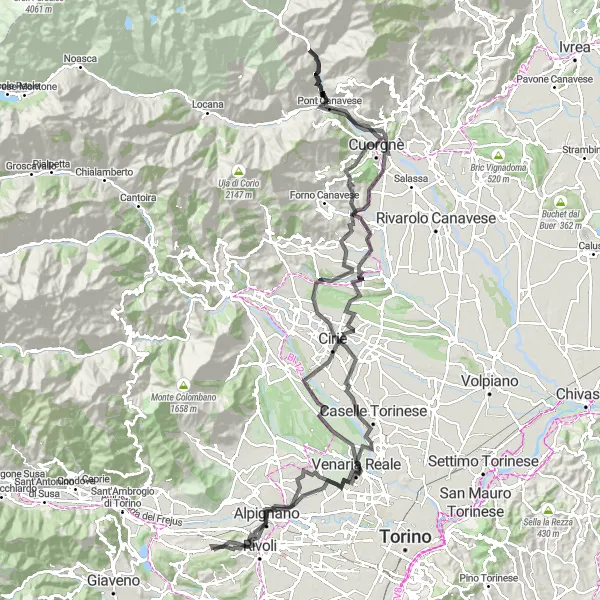 Miniatura mapy "Trasa szosowa z widokiem na torre panoramica" - trasy rowerowej w Piemonte, Italy. Wygenerowane przez planer tras rowerowych Tarmacs.app