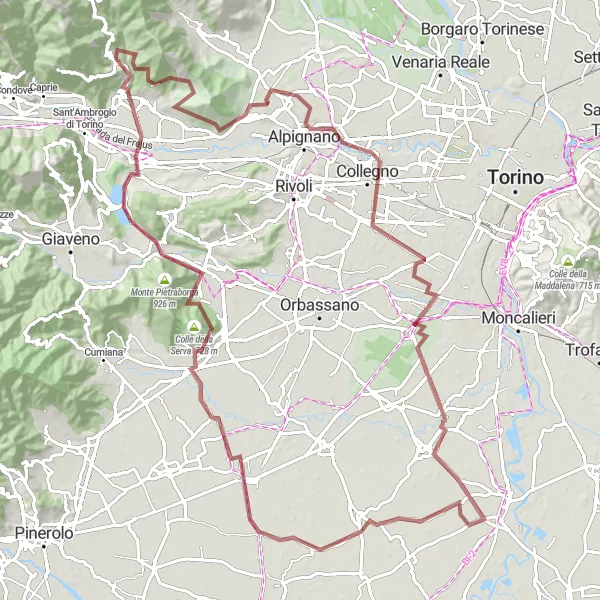 Mapa miniatúra "Gravelový maratón cez hory" cyklistická inšpirácia v Piemonte, Italy. Vygenerované cyklistickým plánovačom trás Tarmacs.app