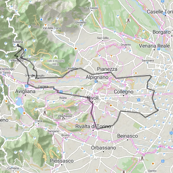 Miniature de la carte de l'inspiration cycliste "Tour de Caselette" dans la Piemonte, Italy. Générée par le planificateur d'itinéraire cycliste Tarmacs.app