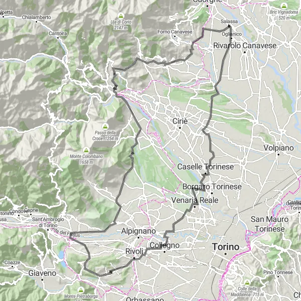 Miniature de la carte de l'inspiration cycliste "Aventure cycliste à travers les plaines et les montagnes du Piémont" dans la Piemonte, Italy. Générée par le planificateur d'itinéraire cycliste Tarmacs.app