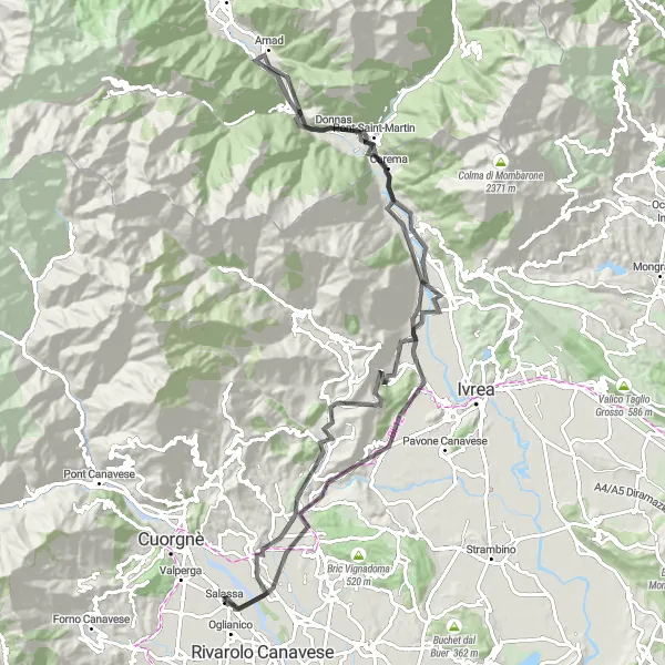 Map miniature of "Parella & Monte Buono Challenge" cycling inspiration in Piemonte, Italy. Generated by Tarmacs.app cycling route planner