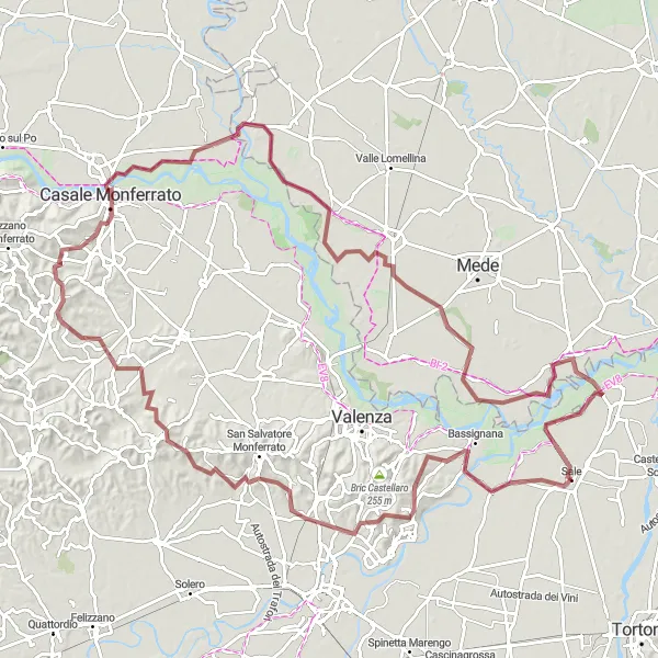 Miniatua del mapa de inspiración ciclista "Recorrido de Grava por Casale Monferrato" en Piemonte, Italy. Generado por Tarmacs.app planificador de rutas ciclistas