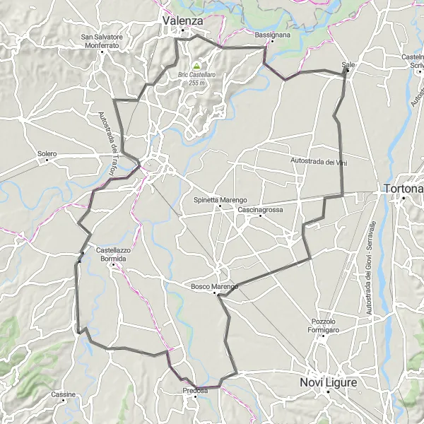 Mapa miniatúra "Road dookola Sale" cyklistická inšpirácia v Piemonte, Italy. Vygenerované cyklistickým plánovačom trás Tarmacs.app