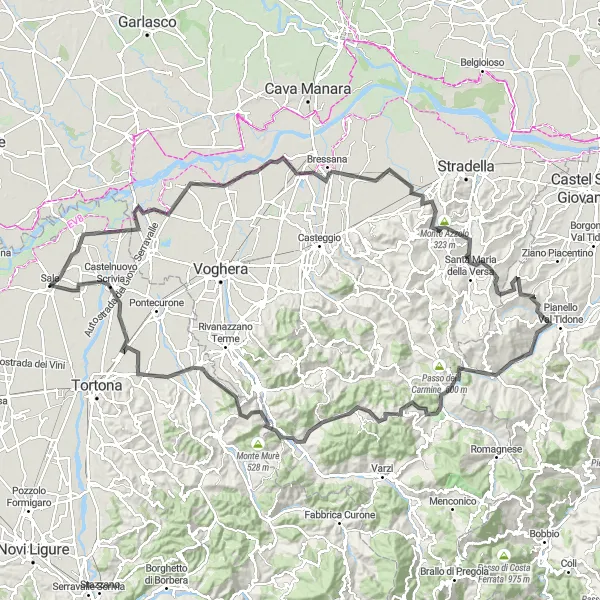 Miniaturekort af cykelinspirationen "Eventyrlig cykeltur i Piemonte" i Piemonte, Italy. Genereret af Tarmacs.app cykelruteplanlægger