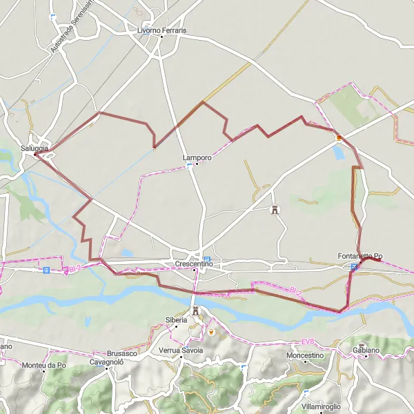 Miniatua del mapa de inspiración ciclista "Ruta de grava a Castell'Apertole" en Piemonte, Italy. Generado por Tarmacs.app planificador de rutas ciclistas
