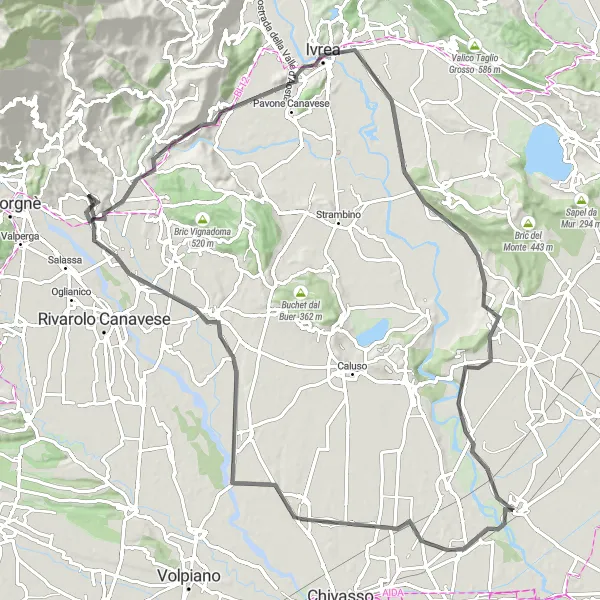 Miniatua del mapa de inspiración ciclista "Ruta de ciclismo de carretera Saluggia - Torrazza Piemonte - Moncrivello" en Piemonte, Italy. Generado por Tarmacs.app planificador de rutas ciclistas