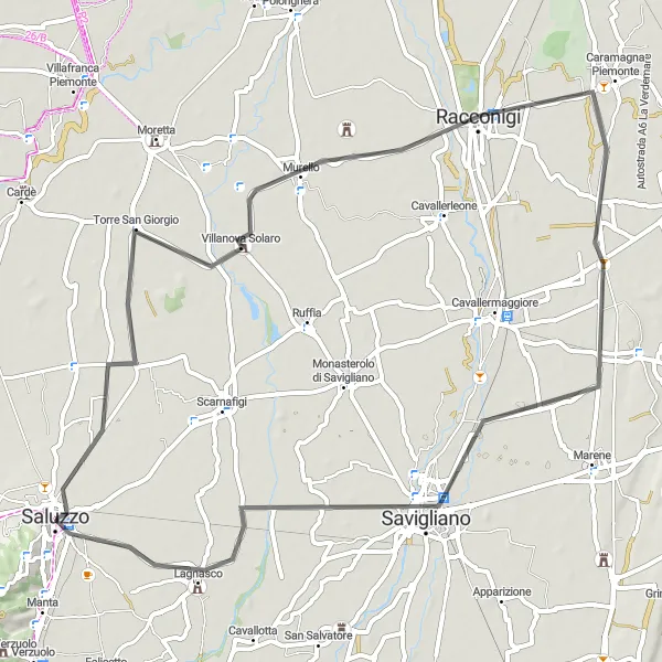 Miniaturní mapa "Cyklostezka k historickým památkám" inspirace pro cyklisty v oblasti Piemonte, Italy. Vytvořeno pomocí plánovače tras Tarmacs.app