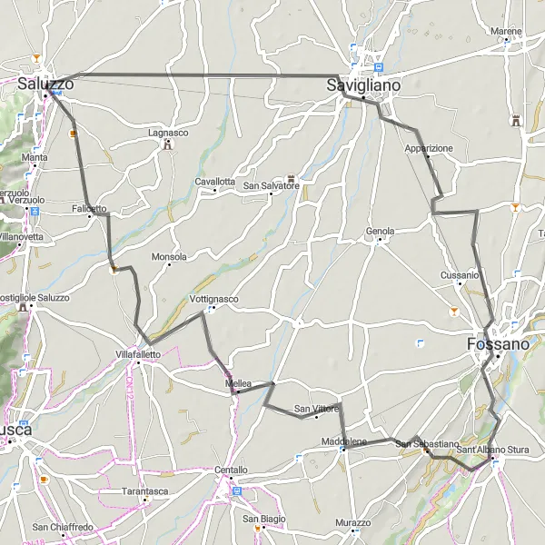 Kartminiatyr av "Oppdag landsbyer og slott i Piemonte" sykkelinspirasjon i Piemonte, Italy. Generert av Tarmacs.app sykkelrutoplanlegger