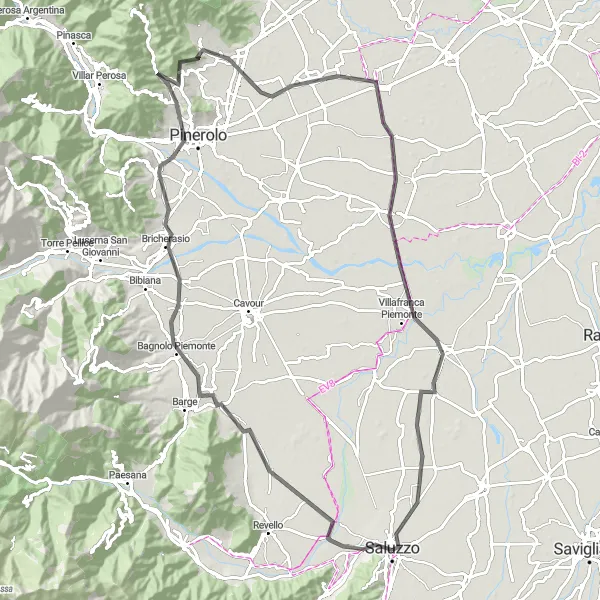 Miniatura mapy "Trasa La Castiglia - Saluzzo" - trasy rowerowej w Piemonte, Italy. Wygenerowane przez planer tras rowerowych Tarmacs.app