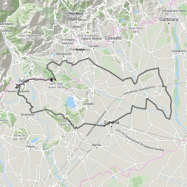 Miniaturní mapa "Okolní hory a vesnice" inspirace pro cyklisty v oblasti Piemonte, Italy. Vytvořeno pomocí plánovače tras Tarmacs.app