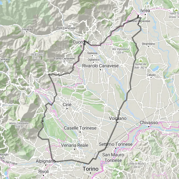 Miniatuurkaart van de fietsinspiratie "Heuvels en Kastelen Route" in Piemonte, Italy. Gemaakt door de Tarmacs.app fietsrouteplanner