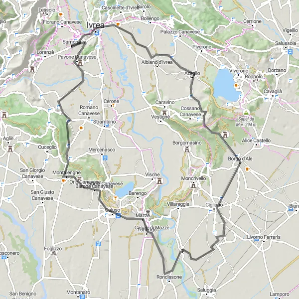 Miniatura della mappa di ispirazione al ciclismo "Giro in bicicletta da Samone e dintorni" nella regione di Piemonte, Italy. Generata da Tarmacs.app, pianificatore di rotte ciclistiche