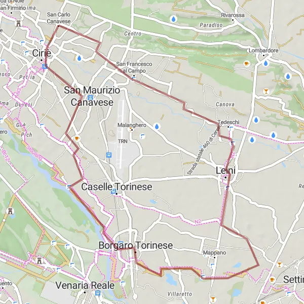 Miniatua del mapa de inspiración ciclista "Ruta a San Carlo Canavese en bicicleta de grava" en Piemonte, Italy. Generado por Tarmacs.app planificador de rutas ciclistas