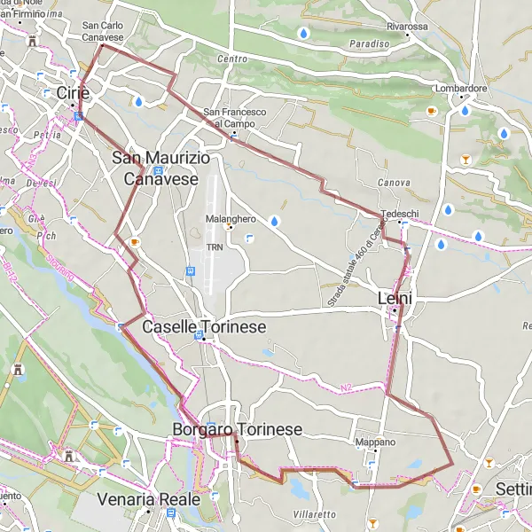 Map miniature of "Scenic San Maurizio Canavese Loop" cycling inspiration in Piemonte, Italy. Generated by Tarmacs.app cycling route planner