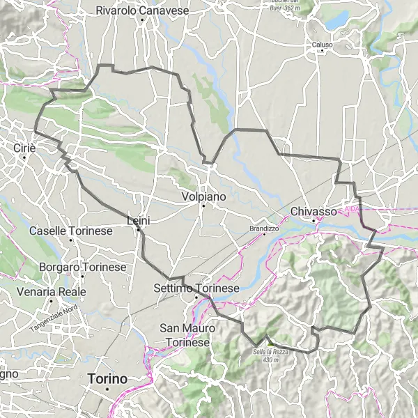 Kartminiatyr av "Historiska byar och vackra landskap" cykelinspiration i Piemonte, Italy. Genererad av Tarmacs.app cykelruttplanerare