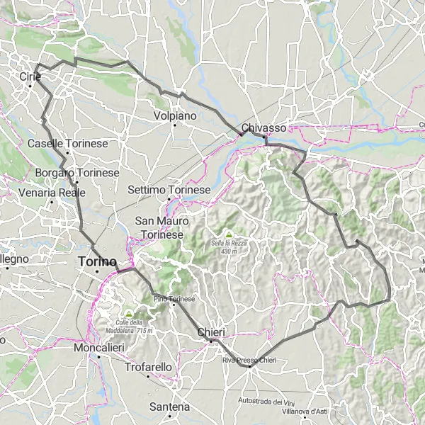 Karten-Miniaturansicht der Radinspiration "Rund um San Carlo Canavese" in Piemonte, Italy. Erstellt vom Tarmacs.app-Routenplaner für Radtouren