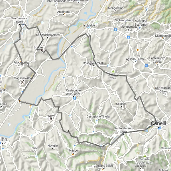 Miniature de la carte de l'inspiration cycliste "Exploration des Vignobles du Piémont" dans la Piemonte, Italy. Générée par le planificateur d'itinéraire cycliste Tarmacs.app