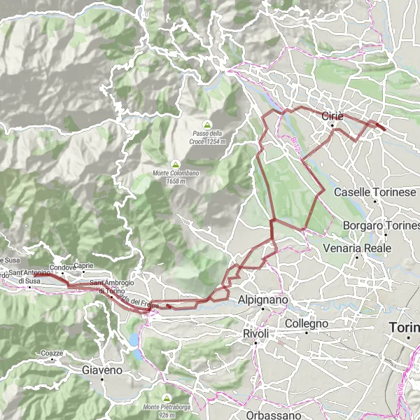 Zemljevid v pomanjšavi "Pustolovščina po makadamski poti" kolesarske inspiracije v Piemonte, Italy. Generirano z načrtovalcem kolesarskih poti Tarmacs.app