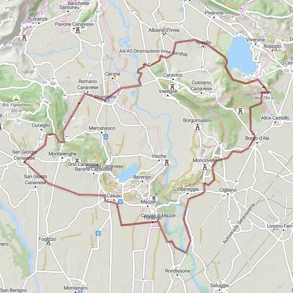 Karttaminiaatyyri "San Giorgio Canavese - San Giusto Canavese Gravel Cycling Route" pyöräilyinspiraatiosta alueella Piemonte, Italy. Luotu Tarmacs.app pyöräilyreittisuunnittelijalla