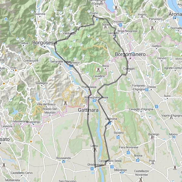 Miniature de la carte de l'inspiration cycliste "Tour des vignobles et paysages vallonnés" dans la Piemonte, Italy. Générée par le planificateur d'itinéraire cycliste Tarmacs.app