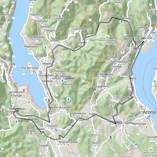 Miniature de la carte de l'inspiration cycliste "Tour du Lido di Gozzano" dans la Piemonte, Italy. Générée par le planificateur d'itinéraire cycliste Tarmacs.app