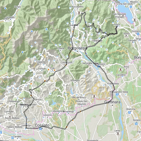 Miniatua del mapa de inspiración ciclista "Gran recorrido por las colinas piemontesas" en Piemonte, Italy. Generado por Tarmacs.app planificador de rutas ciclistas