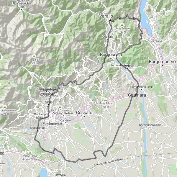 Kartminiatyr av "Ciclo delle Castelle e delle Colline Biellesi" sykkelinspirasjon i Piemonte, Italy. Generert av Tarmacs.app sykkelrutoplanlegger