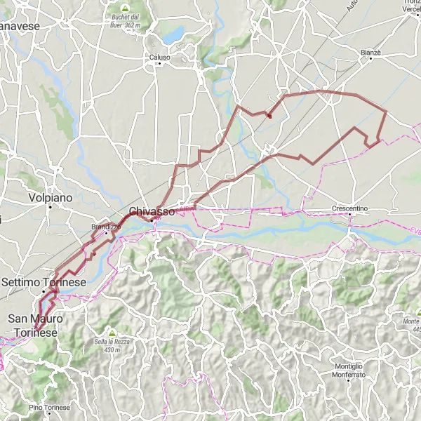 Miniature de la carte de l'inspiration cycliste "La Boucle des Rizières" dans la Piemonte, Italy. Générée par le planificateur d'itinéraire cycliste Tarmacs.app