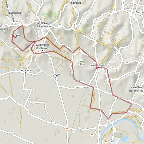 Kartminiatyr av "Grusvei Cycling fra San Salvatore Monferrato" sykkelinspirasjon i Piemonte, Italy. Generert av Tarmacs.app sykkelrutoplanlegger