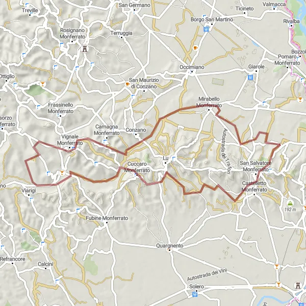 Miniature de la carte de l'inspiration cycliste "Les Charmes du Monferrato" dans la Piemonte, Italy. Générée par le planificateur d'itinéraire cycliste Tarmacs.app