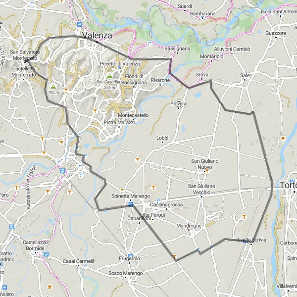 Miniatura mapy "Trasa przebiegająca przez Valenza i Rivalta Scrivia" - trasy rowerowej w Piemonte, Italy. Wygenerowane przez planer tras rowerowych Tarmacs.app