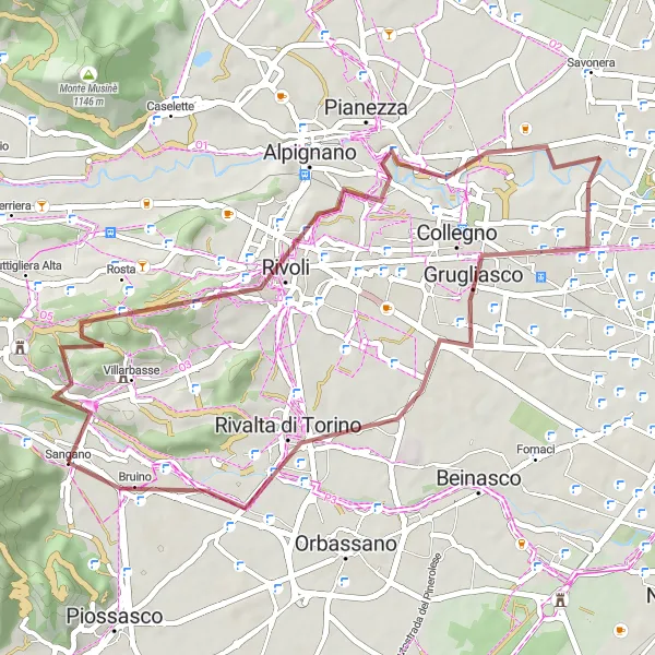 Kartminiatyr av "Panoramautsikt Gravel Sykling i Piemonte" sykkelinspirasjon i Piemonte, Italy. Generert av Tarmacs.app sykkelrutoplanlegger