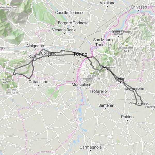 Map miniature of "Countryside Escape" cycling inspiration in Piemonte, Italy. Generated by Tarmacs.app cycling route planner