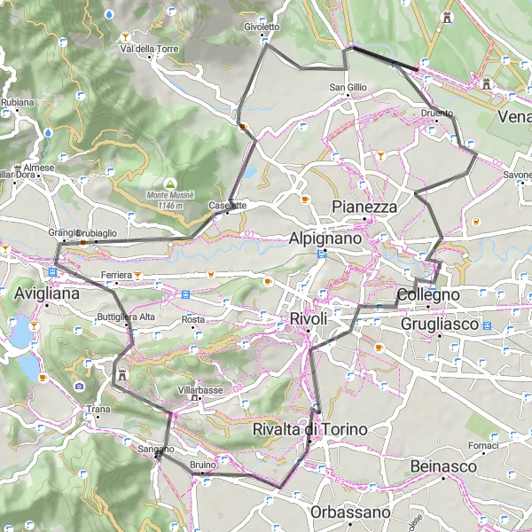 Zemljevid v pomanjšavi "Odkrivanje narave v Piemontu" kolesarske inspiracije v Piemonte, Italy. Generirano z načrtovalcem kolesarskih poti Tarmacs.app