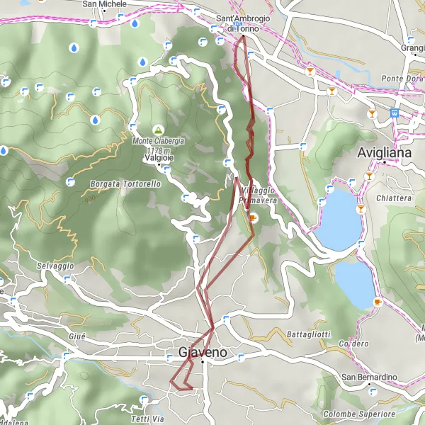 Map miniature of "The Gravel Adventure" cycling inspiration in Piemonte, Italy. Generated by Tarmacs.app cycling route planner