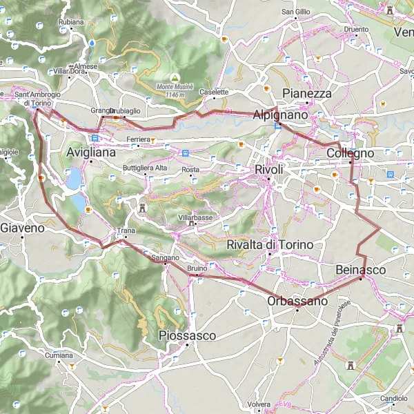 Miniaturekort af cykelinspirationen "Gruscykelrute til Rocce Rosse" i Piemonte, Italy. Genereret af Tarmacs.app cykelruteplanlægger