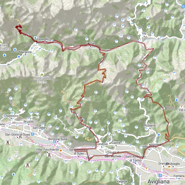 Miniaturní mapa "Gravel Route through Piemonte Mountains" inspirace pro cyklisty v oblasti Piemonte, Italy. Vytvořeno pomocí plánovače tras Tarmacs.app