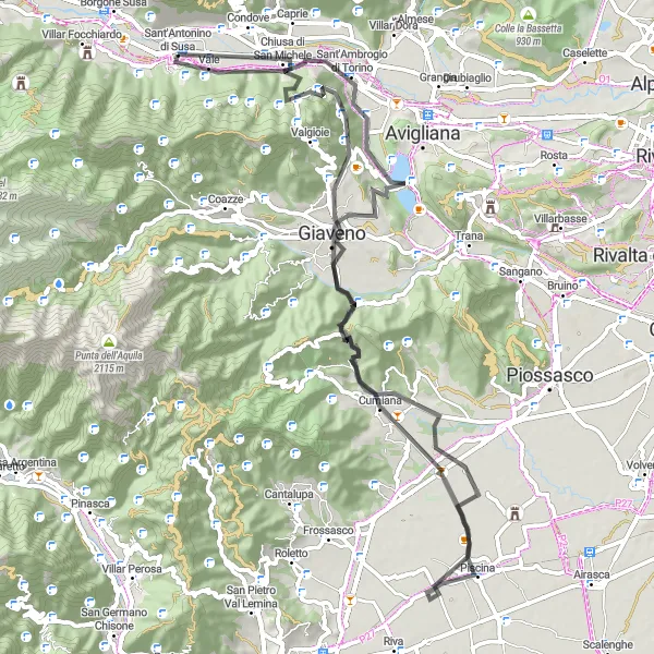 Miniatuurkaart van de fietsinspiratie "Tocht rond Sant'Antonino di Susa via Truc Meizantera" in Piemonte, Italy. Gemaakt door de Tarmacs.app fietsrouteplanner